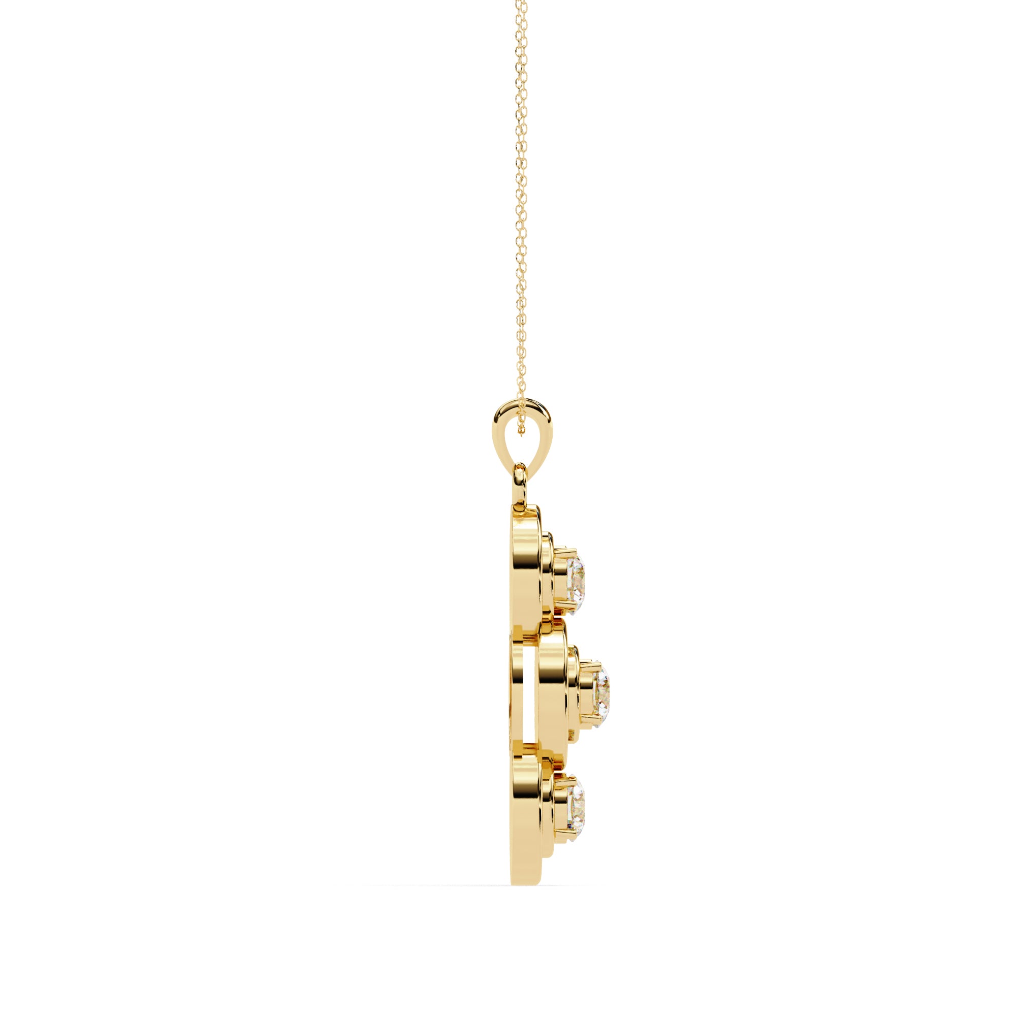 Gold pendant with three round diamonds