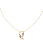 Gold leaf design marquise diamond pendant