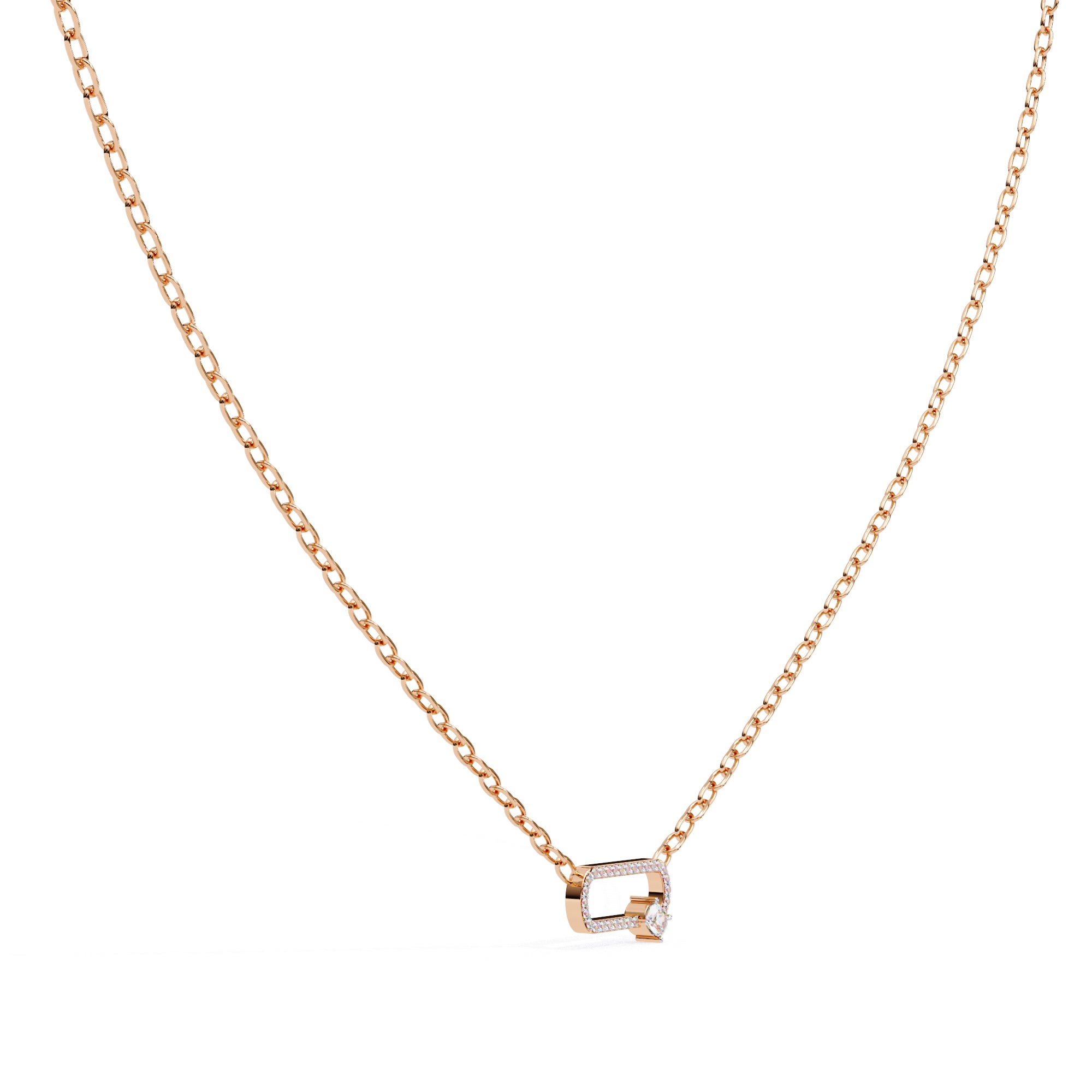 Delicate rose gold chain with geometric diamond pendant
