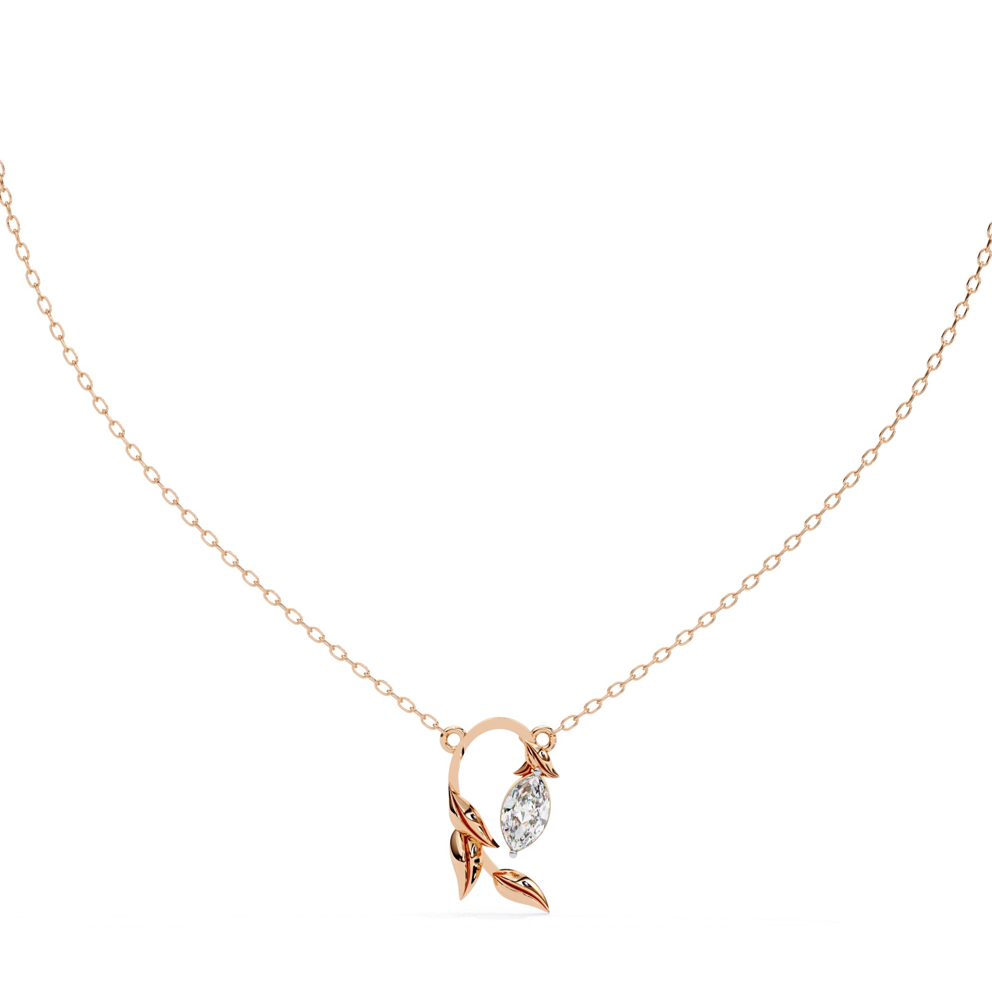 Rose Gold leaf design marquise diamond pendant