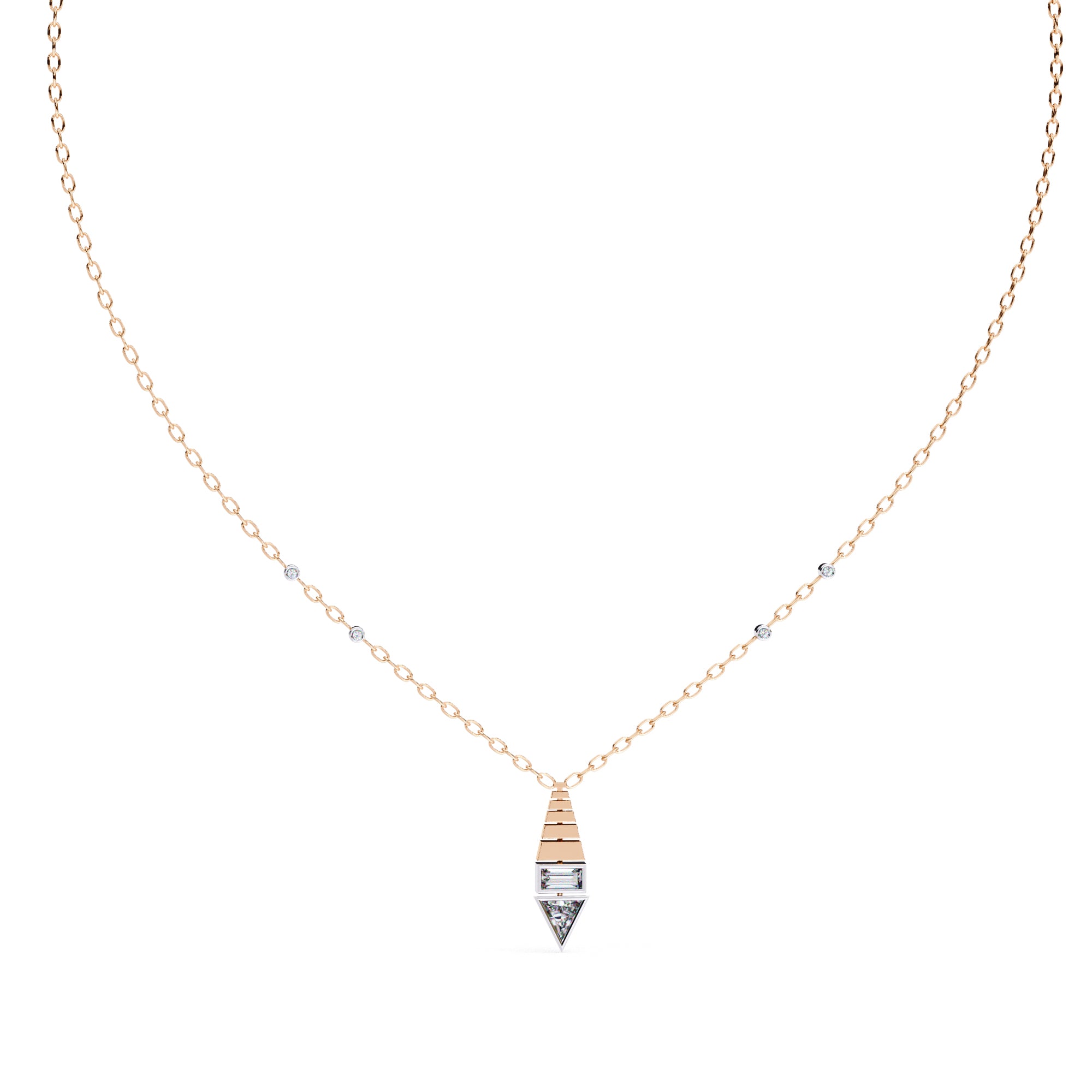 Lab grown diamond rose gold pendant with stepped geometric pattern