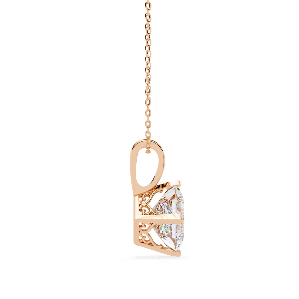 Rose Gold princess-cut diamond pendant for women