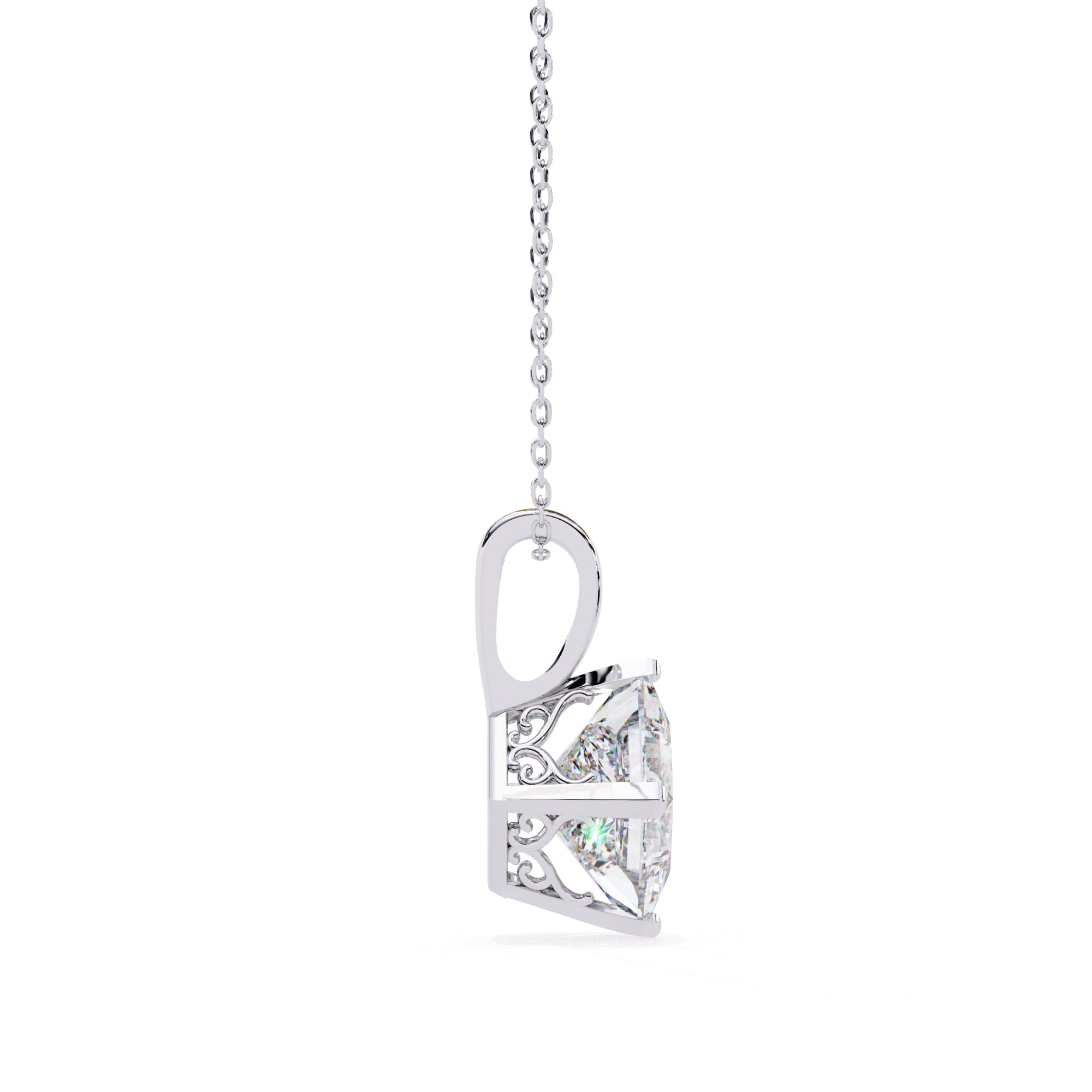 Princess-cut solitaire diamond pendant in White Gold