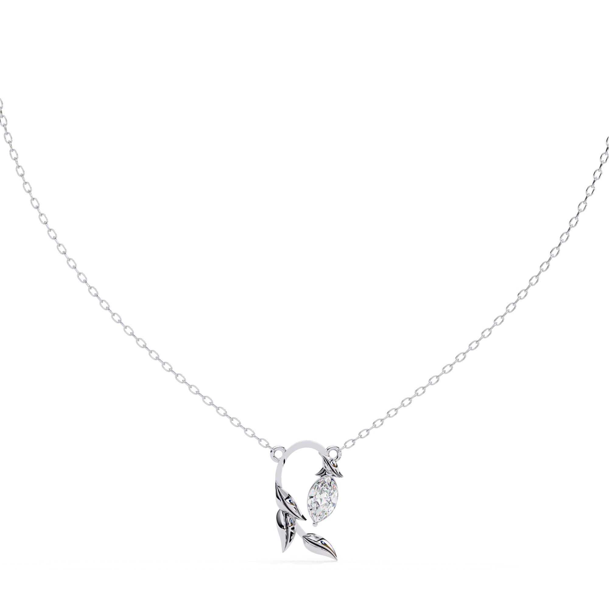 White Gold leaf design marquise diamond pendant