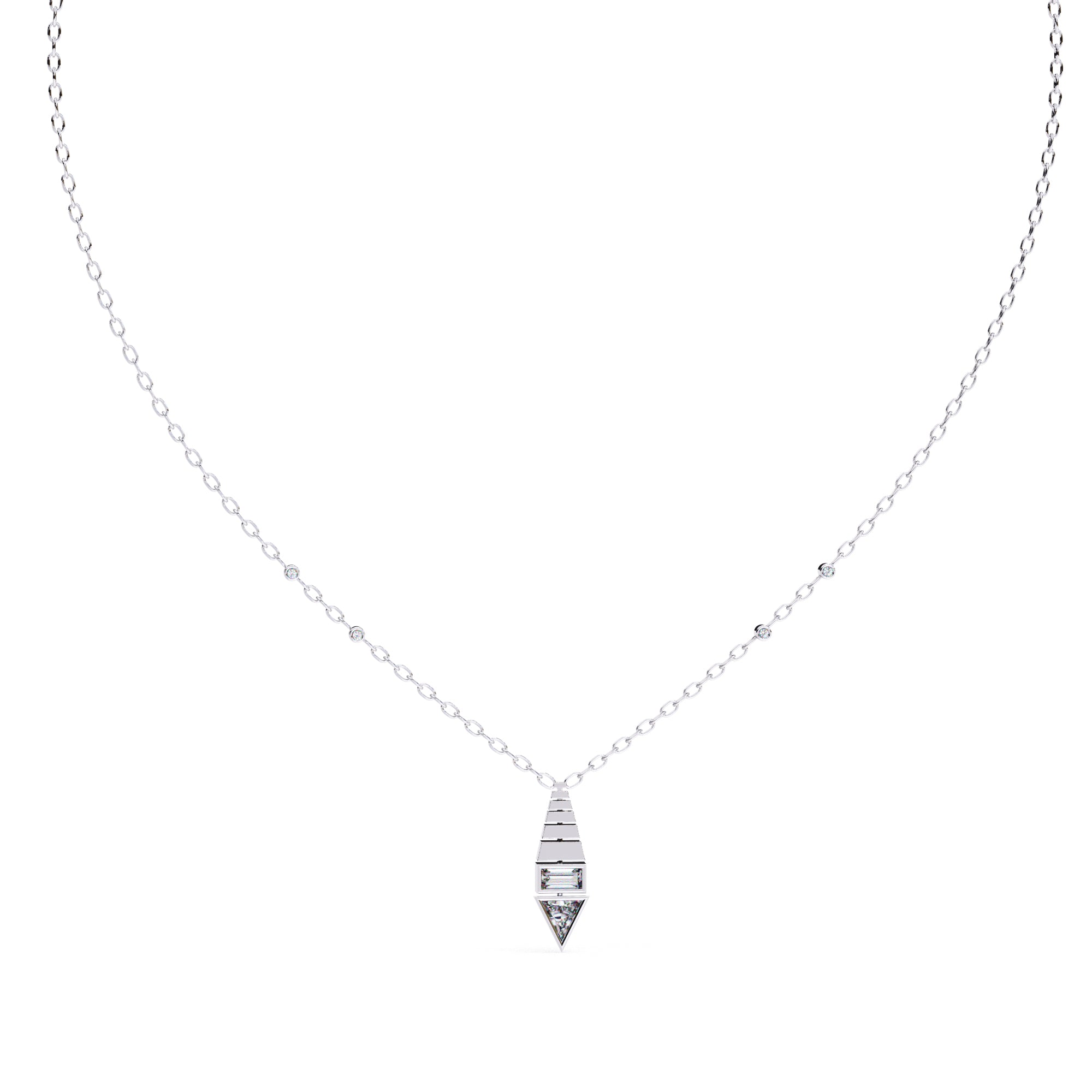 Lab grown diamond white gold pendant with stepped geometric pattern