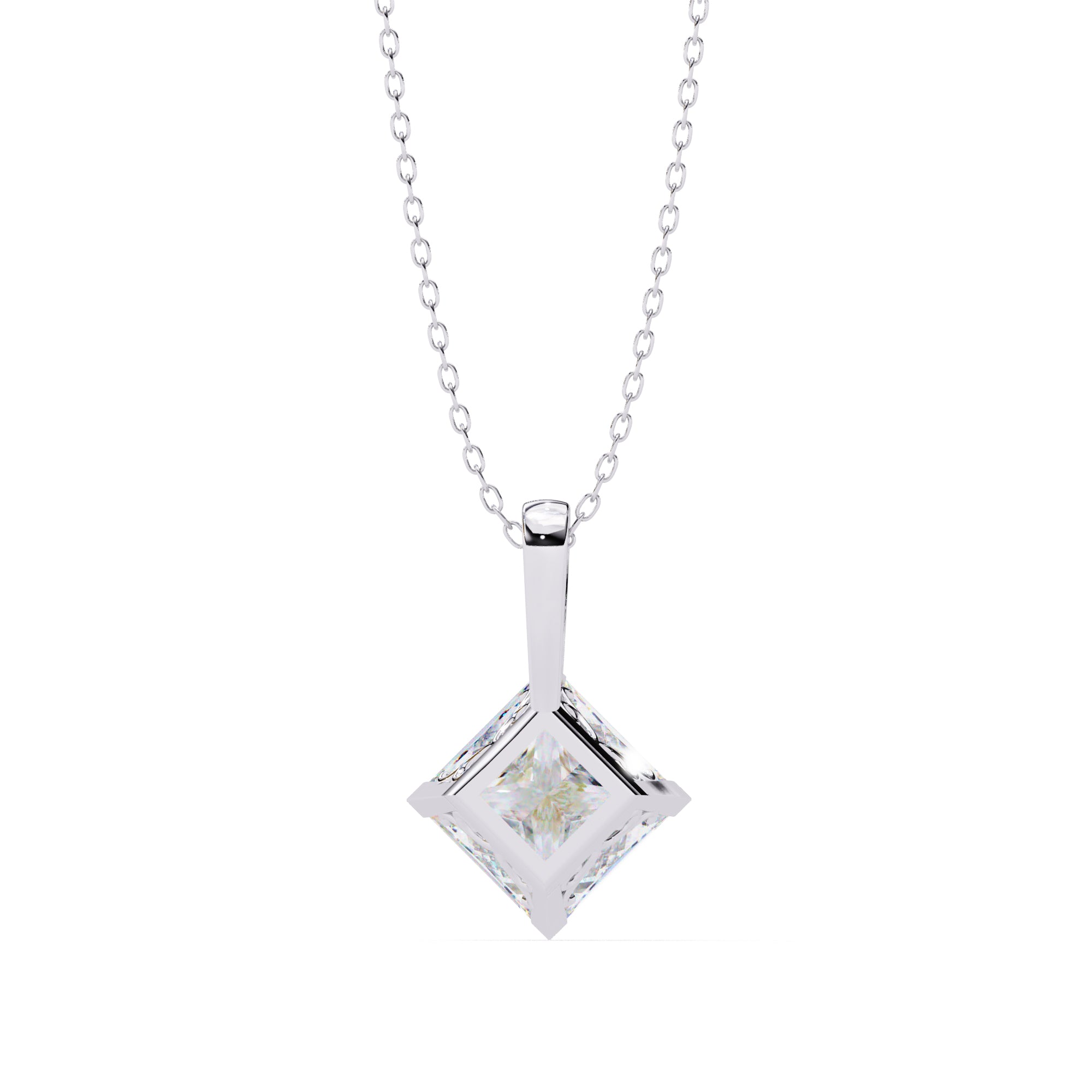 Square diamond solitaire pendant