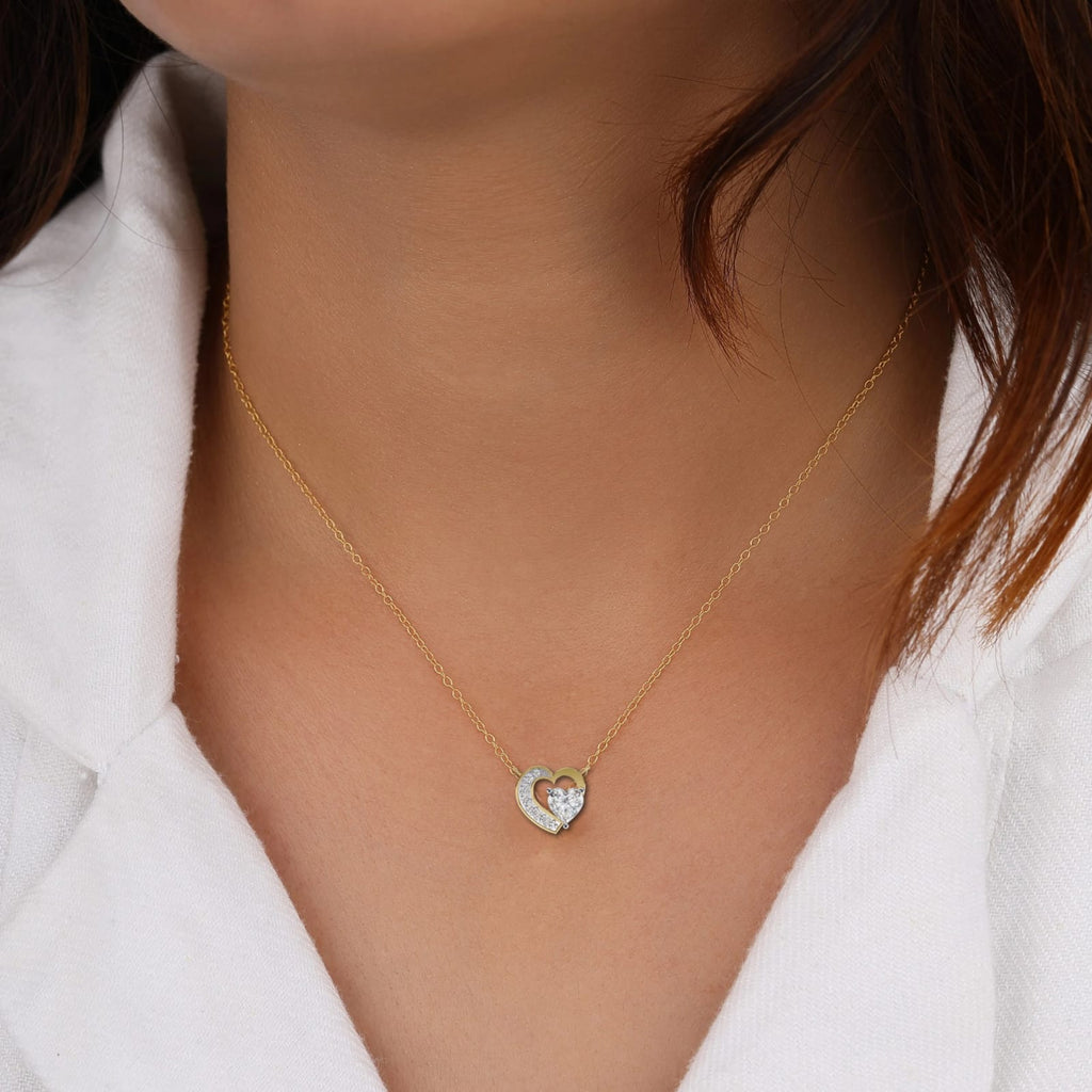 Woman wearing Two-heart diamond pendant