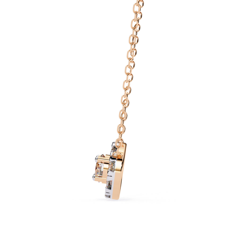 Rose Gold round halo diamond pendant