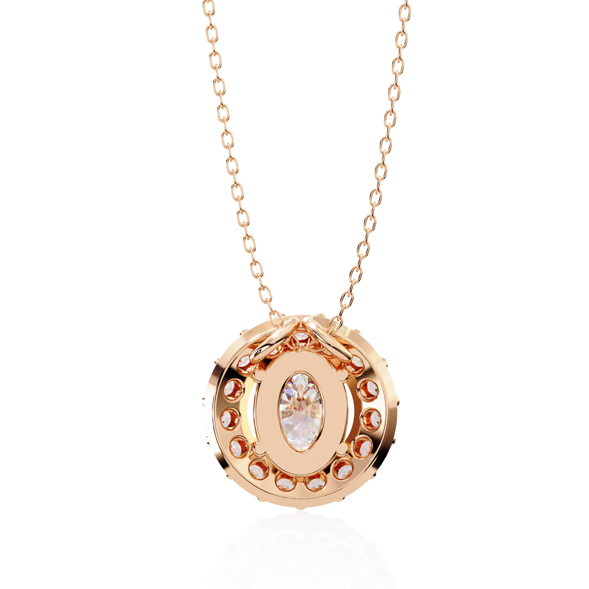 Rose Gold halo diamond pendant in oval shape
