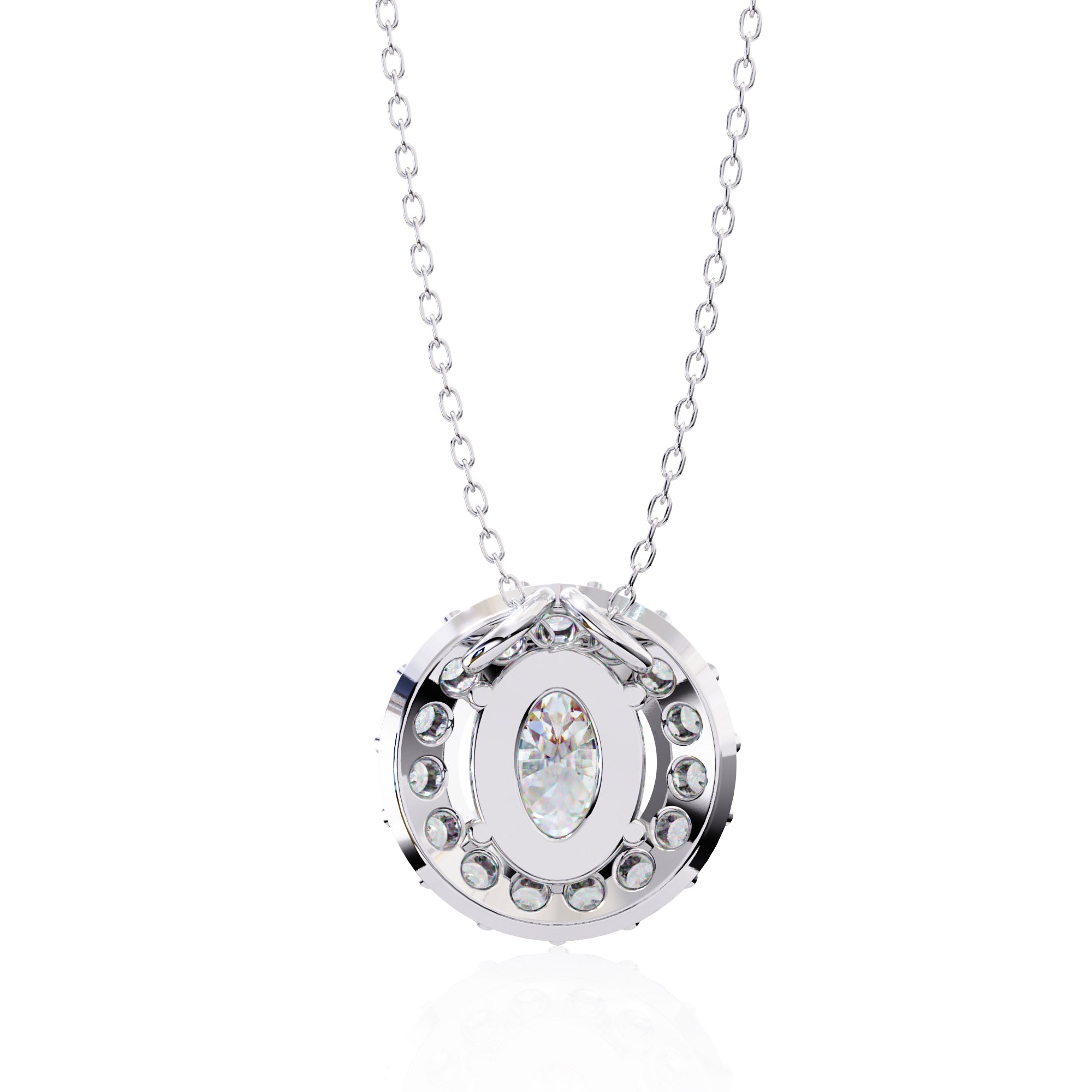 White Gold halo diamond pendant in oval shape