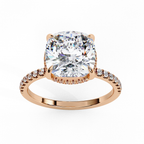 Cushion shaped diamond ring with pavé diamonds