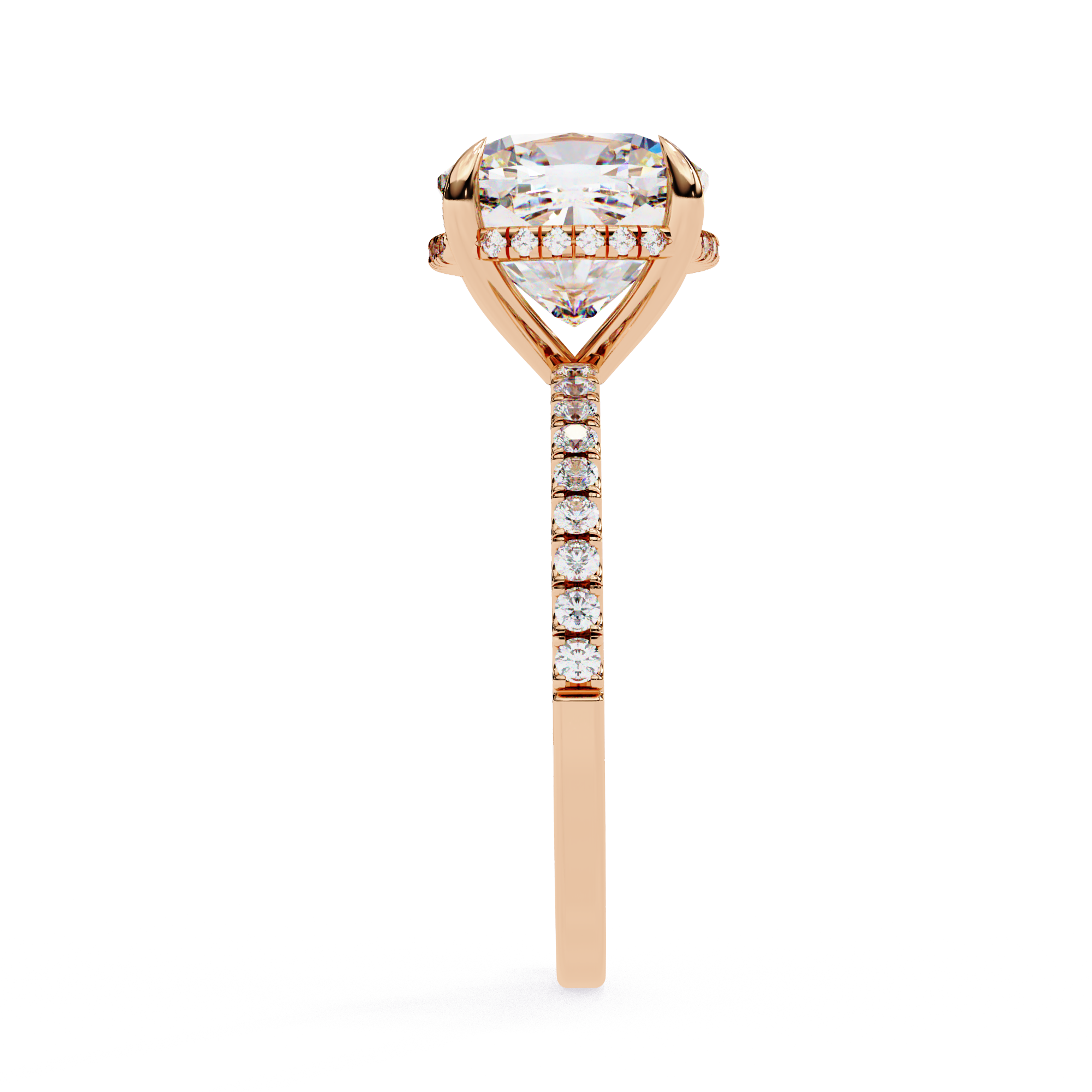 Cushion cut solitaire diamond ring with pavé shoulders