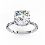 Cushion shaped diamond ring with pavé diamonds