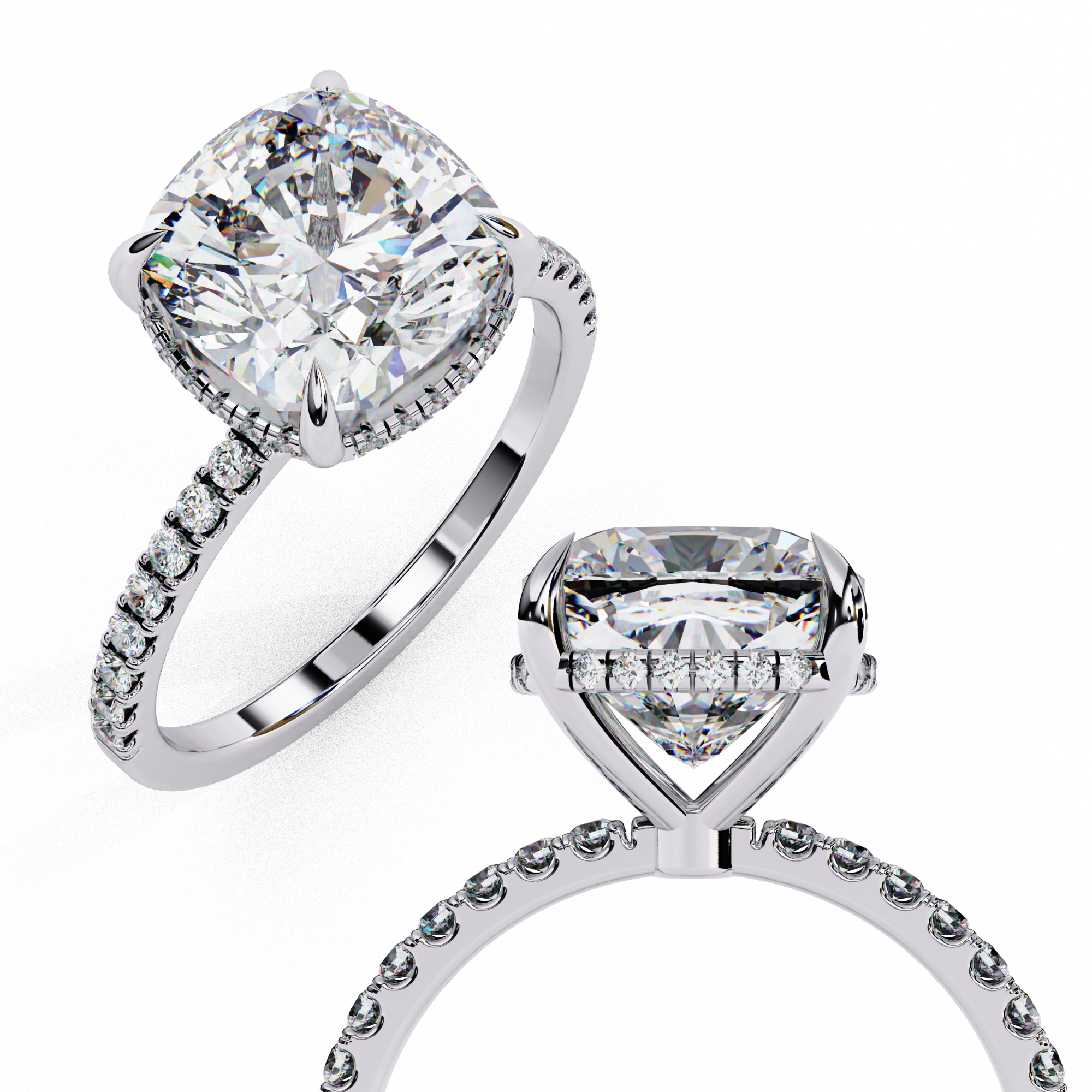 High sparkle cushion cut diamond ring