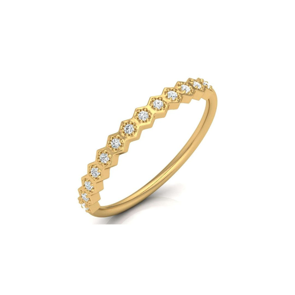 Hexagon-style gold diamond wedding band