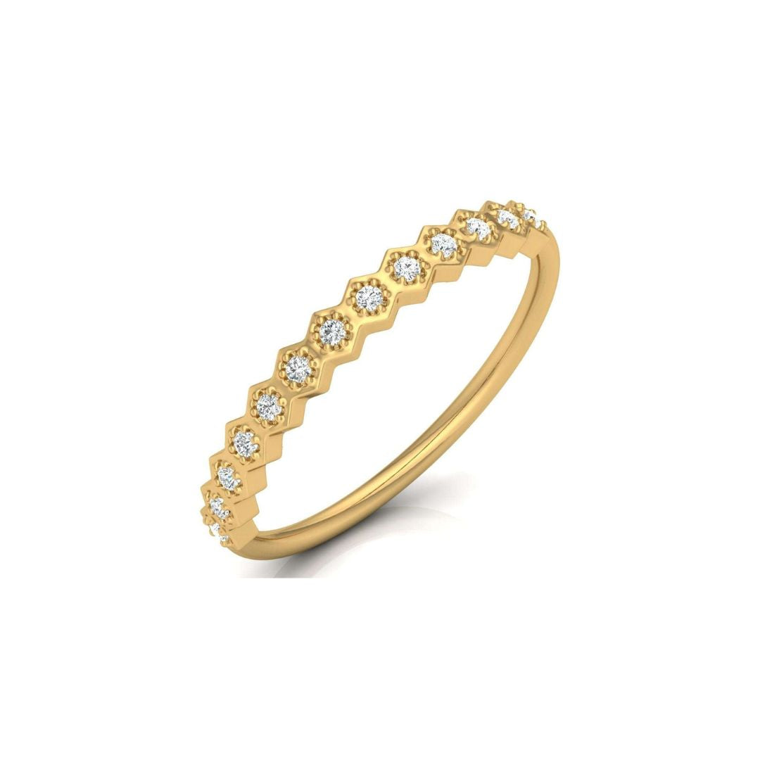 Hexagon-style gold diamond wedding band