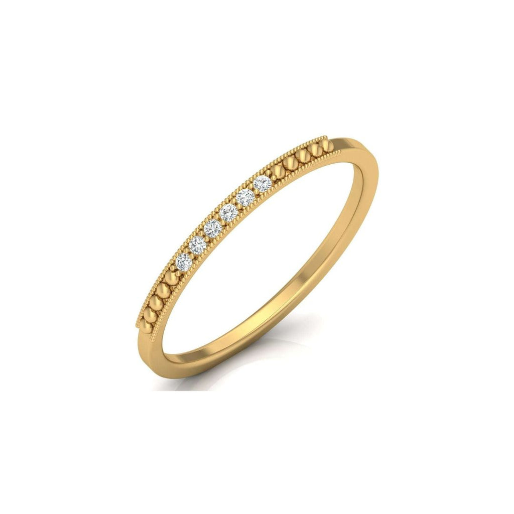 Thin diamond wedding band in gold with vintage bead design