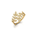 Round-Cut Diamond Leaf Shape Wedding Ring in Gold