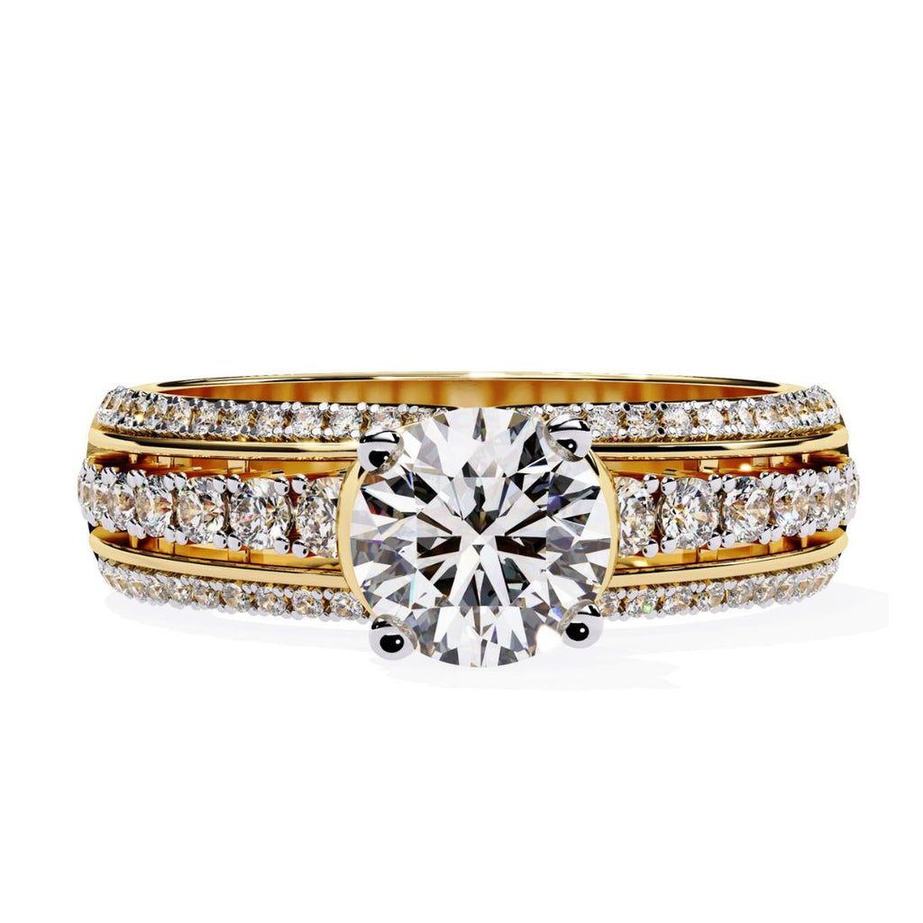 Triple-row diamond engagement band in yellow gold