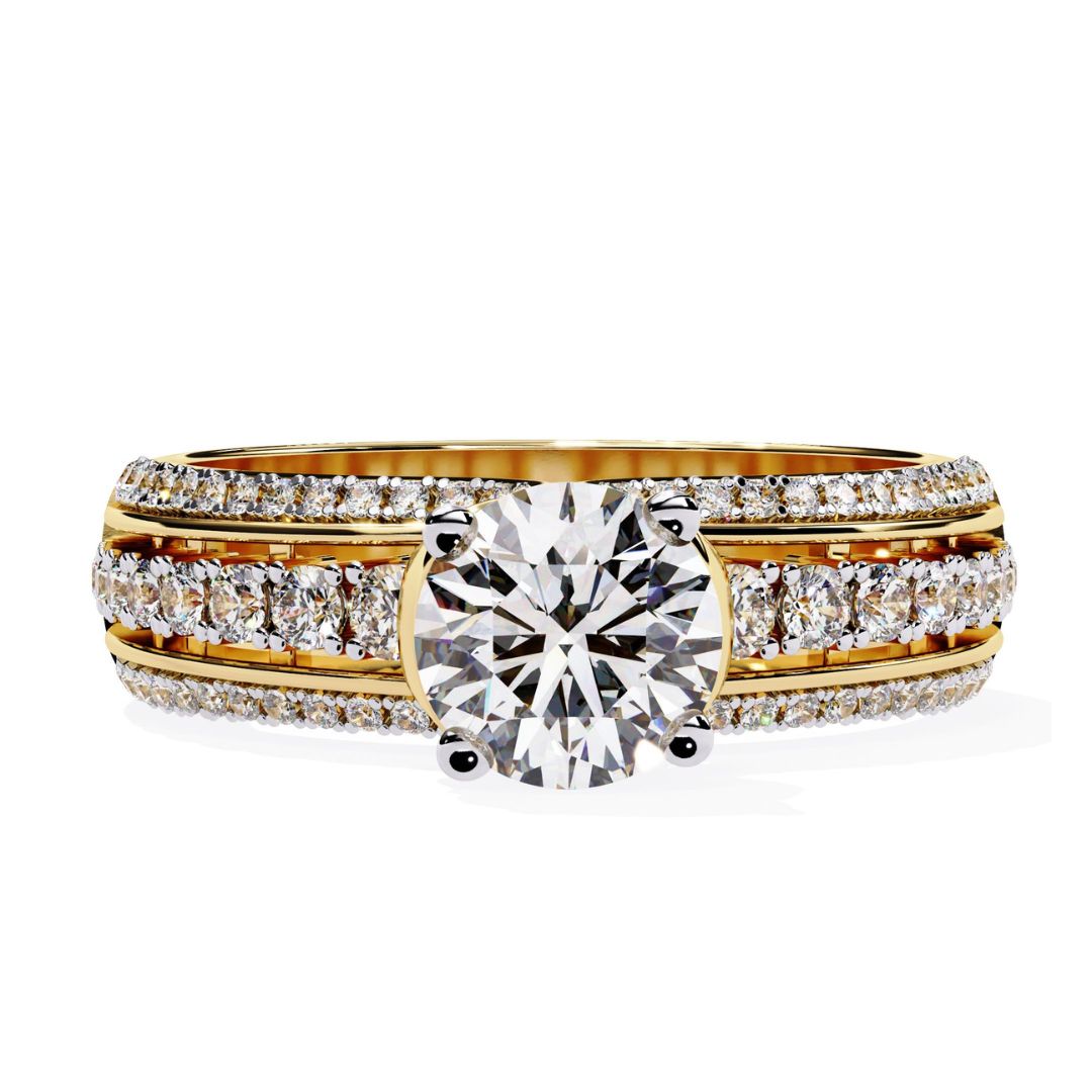 Triple-row diamond engagement band in yellow gold