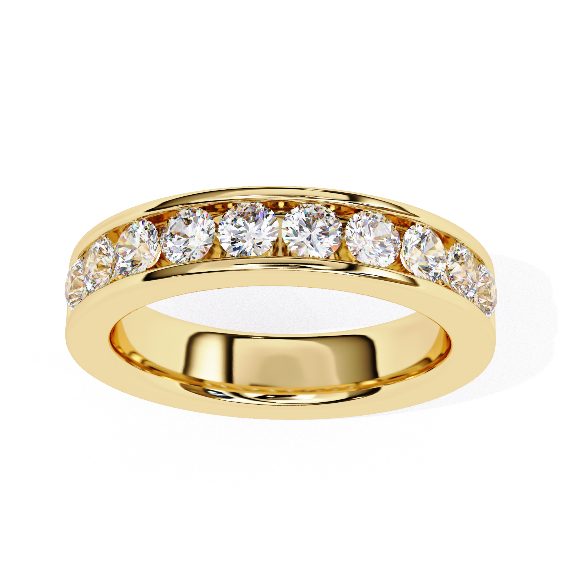 Classic channel set diamond ring with polished gold edge