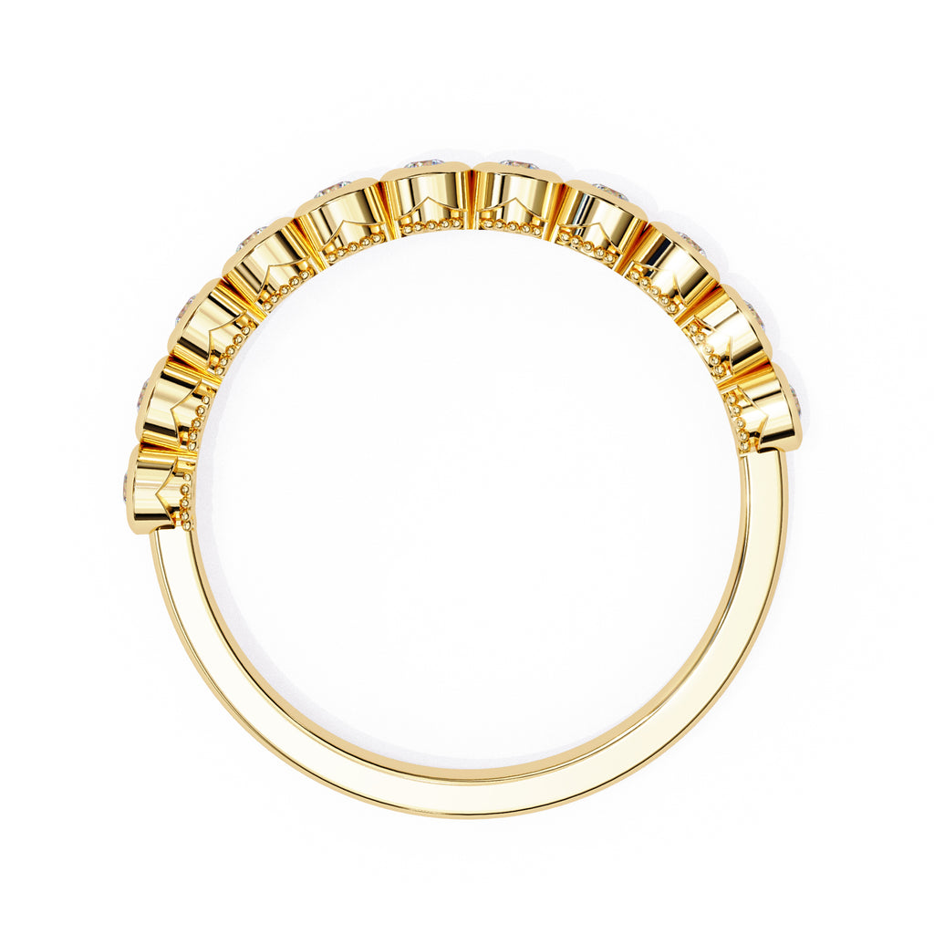 Geometric bezel-set diamond wedding band design