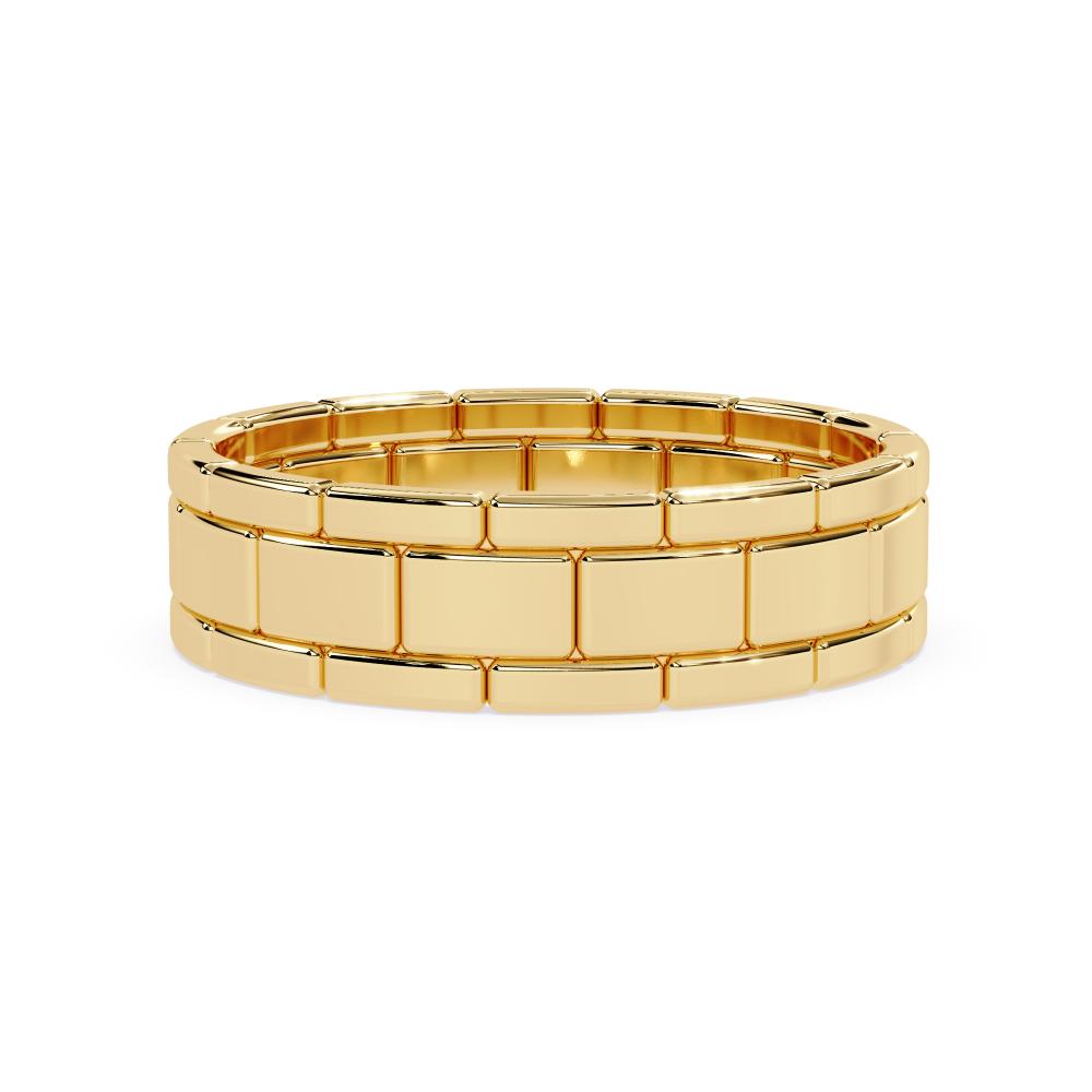 Stylish gold band ring with structured rectangular segments