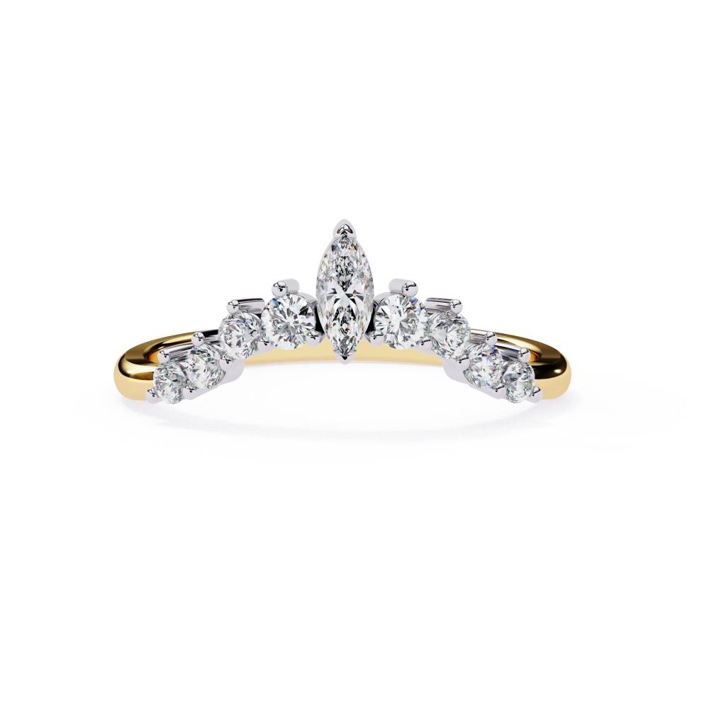 Crown design marquise center diamond band in gold