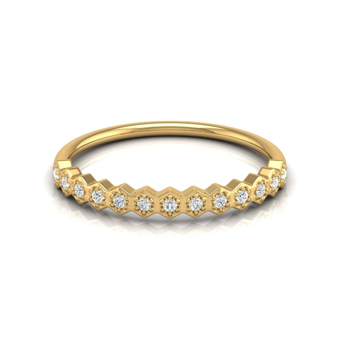 Dainty gold wedding ring with sparkling round diamonds