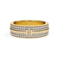 Radiant horizon diamond wedding band with geometric gold design