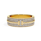 Radiant horizon diamond wedding band with geometric gold design