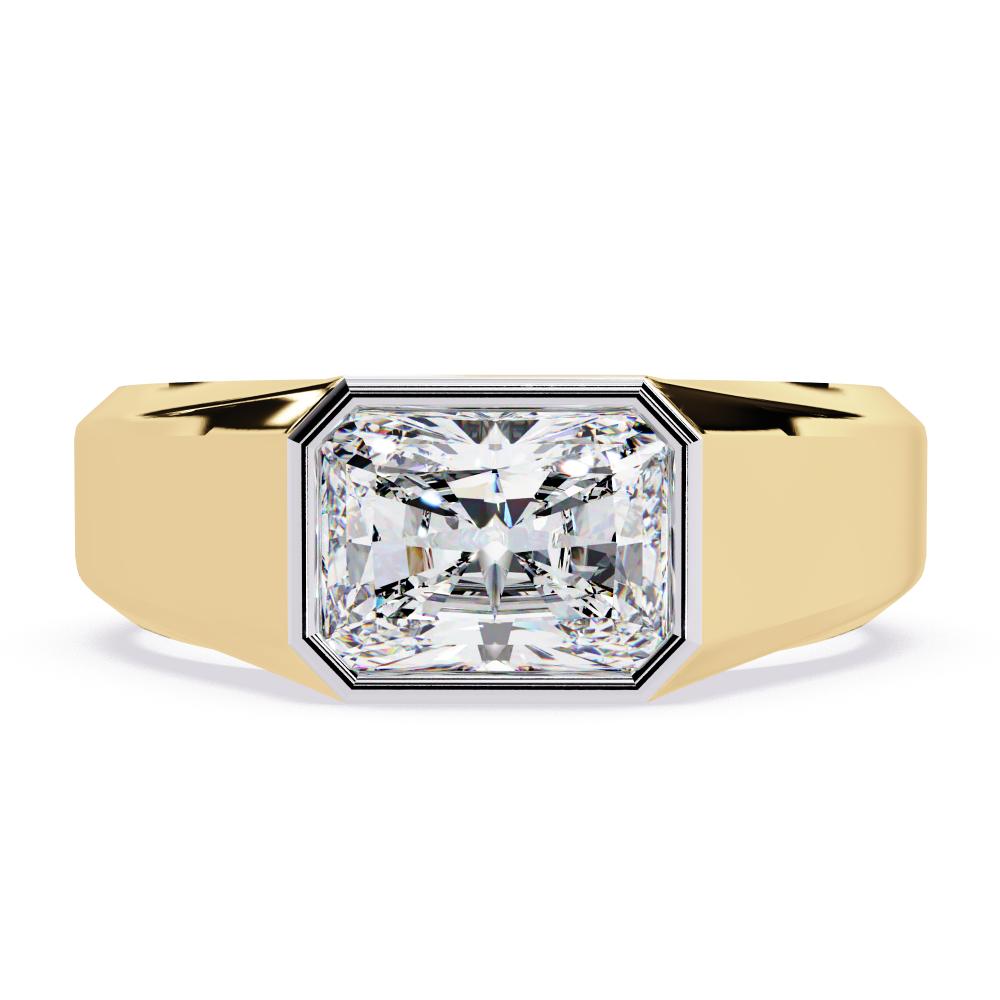 Imperial bezel set diamond band with radiant cut diamond