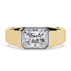 Imperial bezel set diamond band with radiant cut diamond