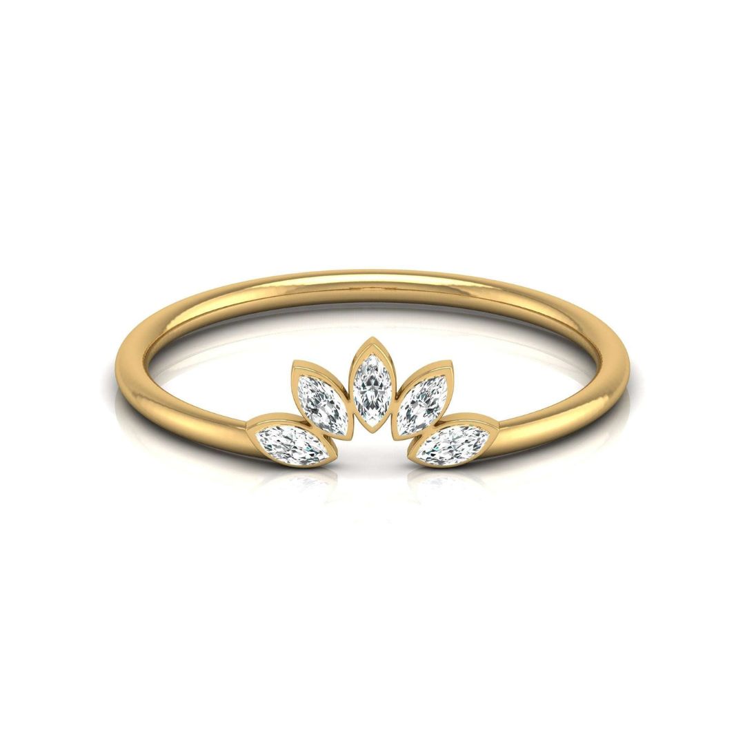 Leaf shape diamond ring for women in gold