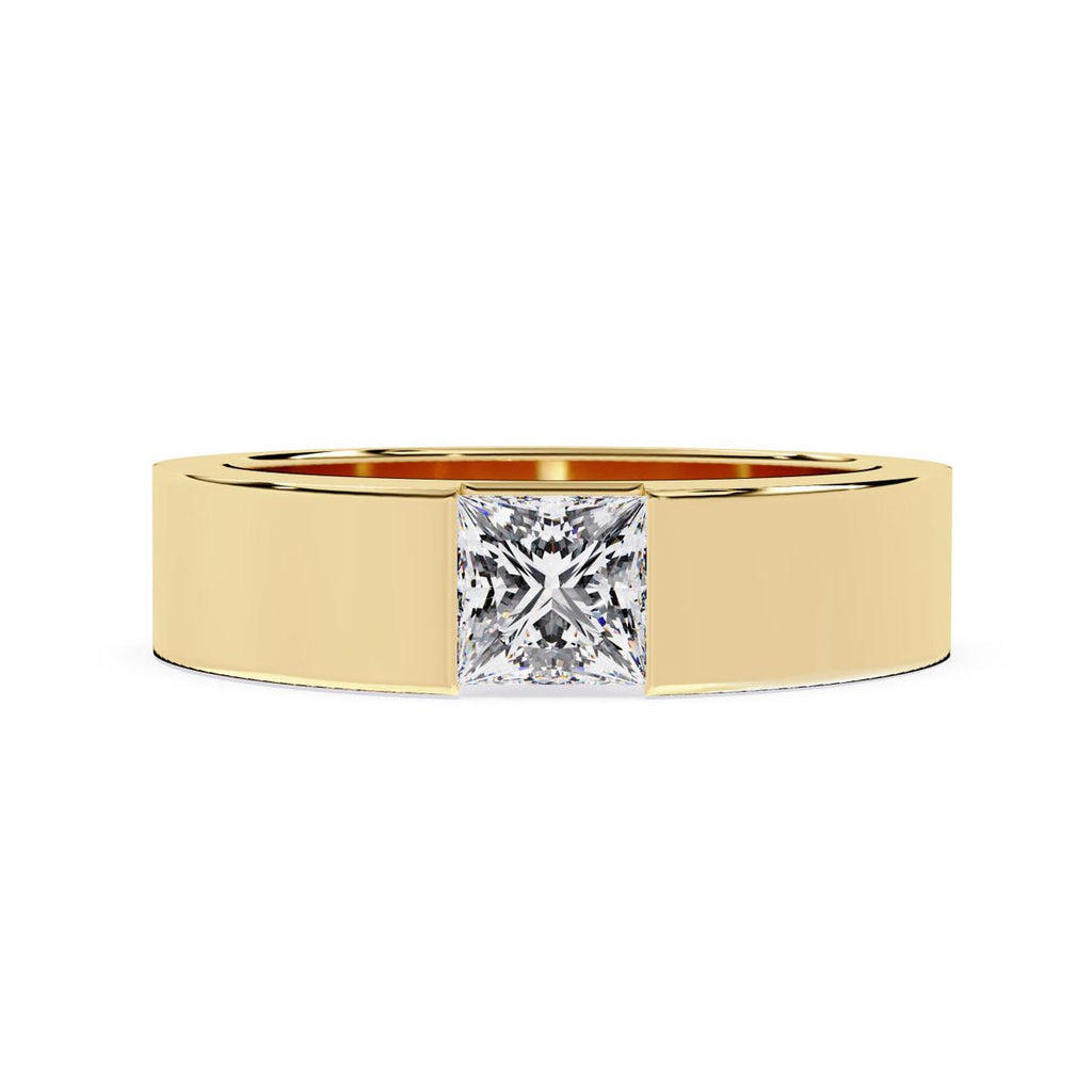 Princess cut solitaire diamond band in gold