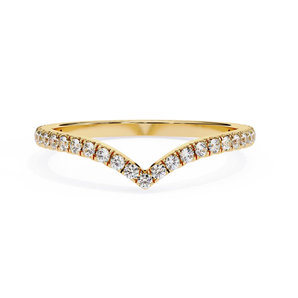 V shaped diamond band in gold with round brilliant diamonds