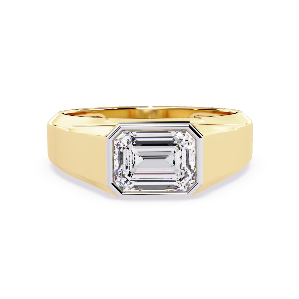 Imperial bezel set diamond band with emerald cut diamond