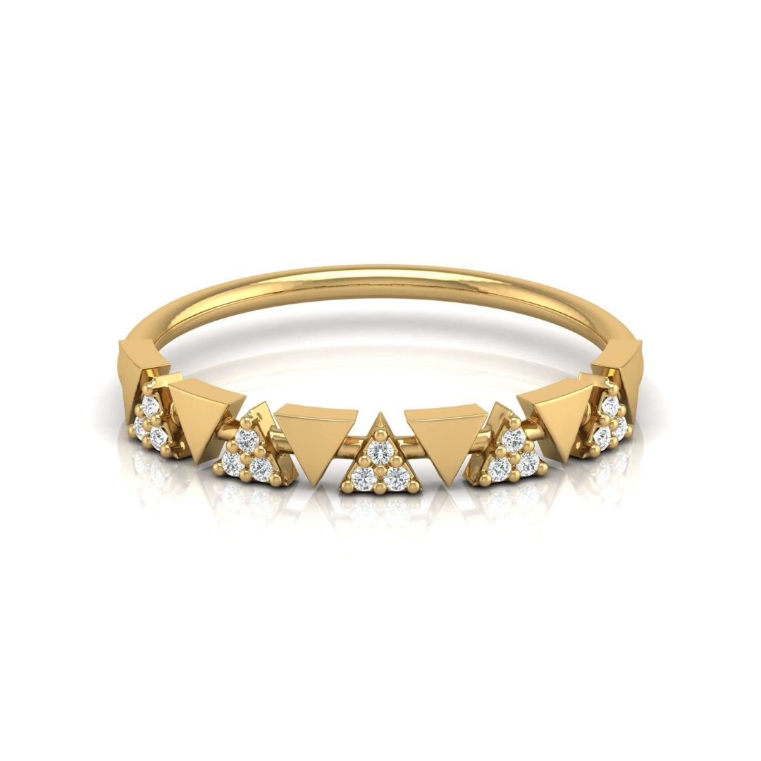 Trendy geometric diamond engagement band in yellow gold