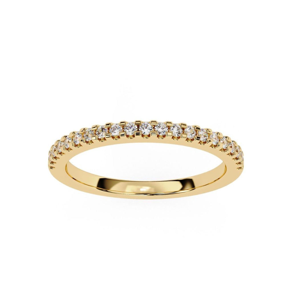 Dainty yellow gold diamond band with sparkling pave diamonds