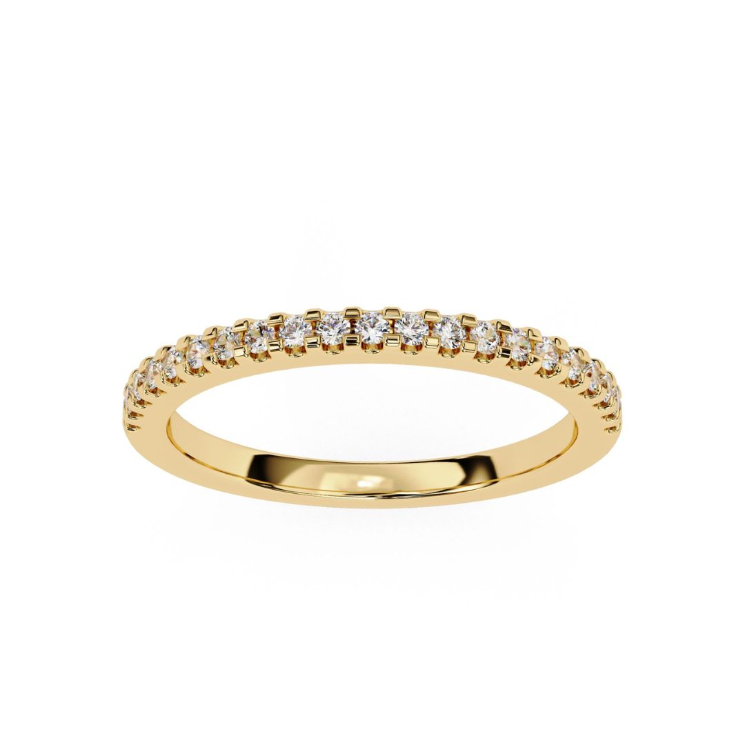 Dainty yellow gold diamond band with sparkling pave diamonds