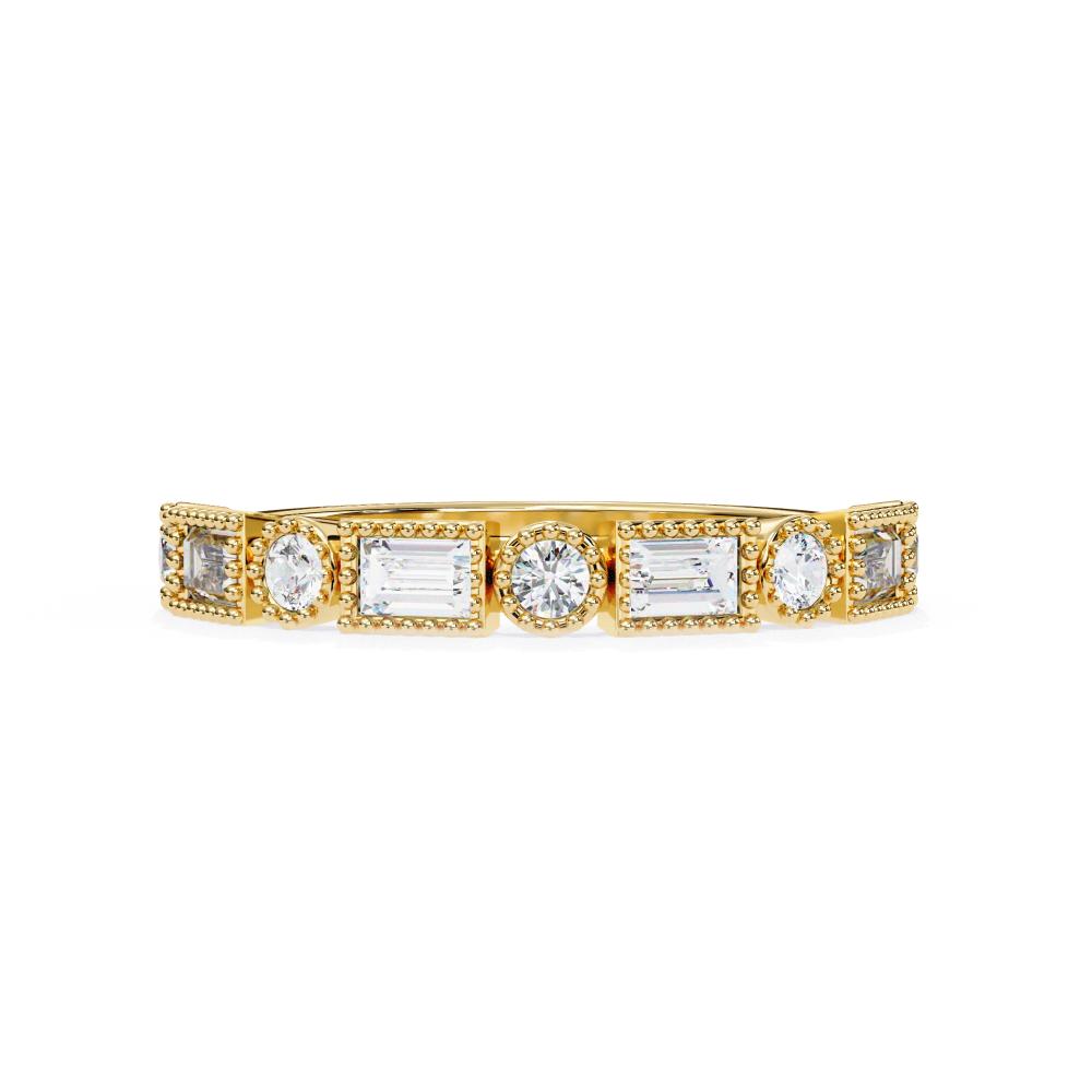 Geometric Baguette and Round Diamond Band Ring in Gold