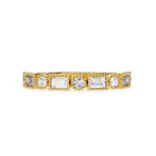 Geometric Baguette and Round Diamond Band Ring in Gold