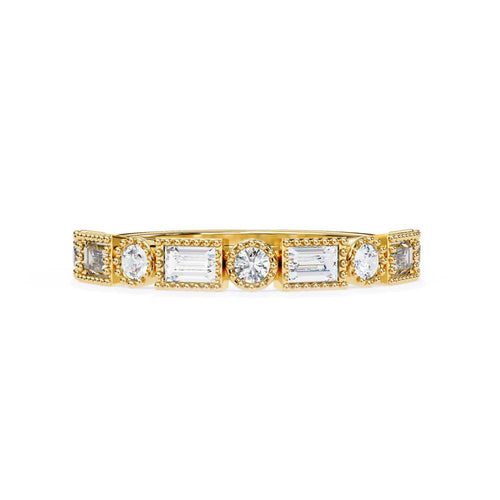 Geometric Baguette and Round Diamond Band Ring in Gold