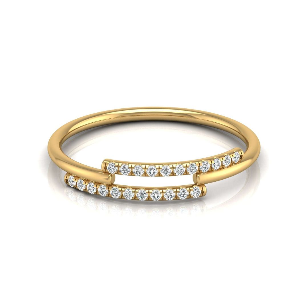Open Double-Row Round Diamond Wedding Band Ring in Gold