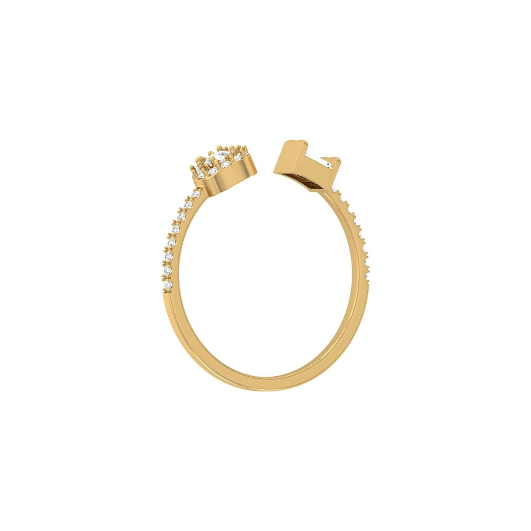 Gold ring with diamond accents on a white background