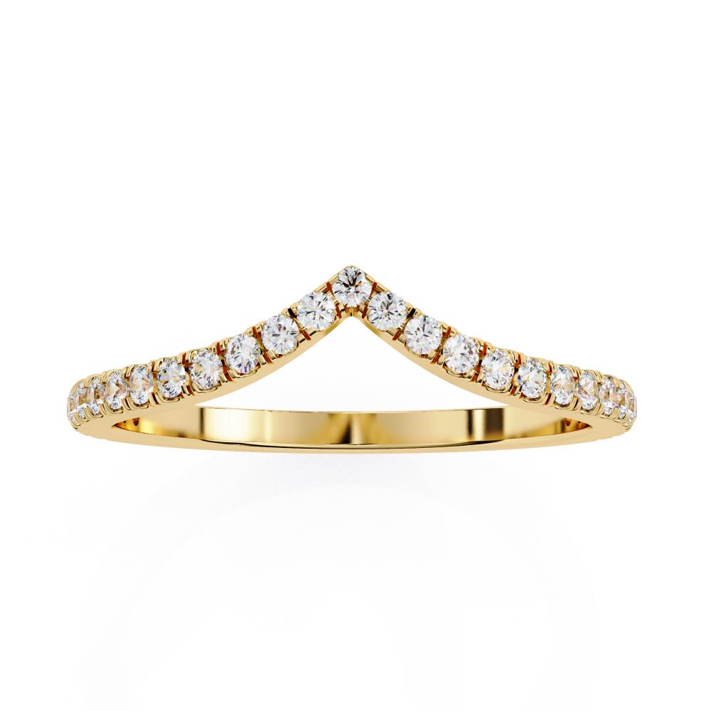 Round cut diamond chevron band in gold