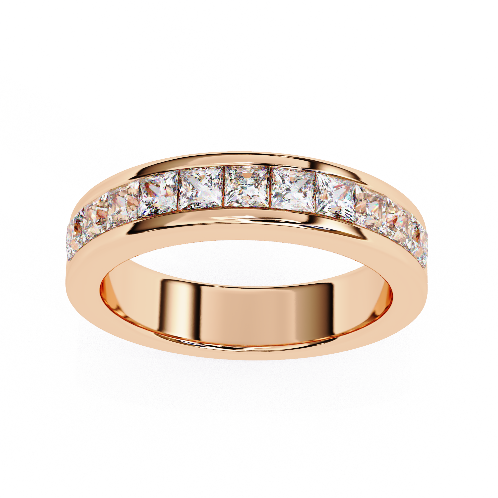Rose Gold diamond wedding ring with princess cut square stones