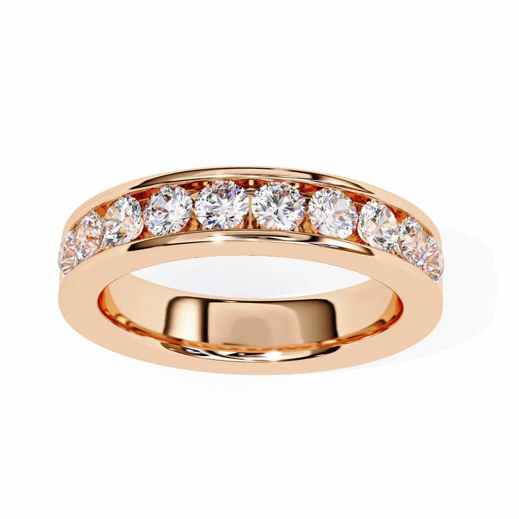 Classic channel set diamond ring with polished rose gold edge