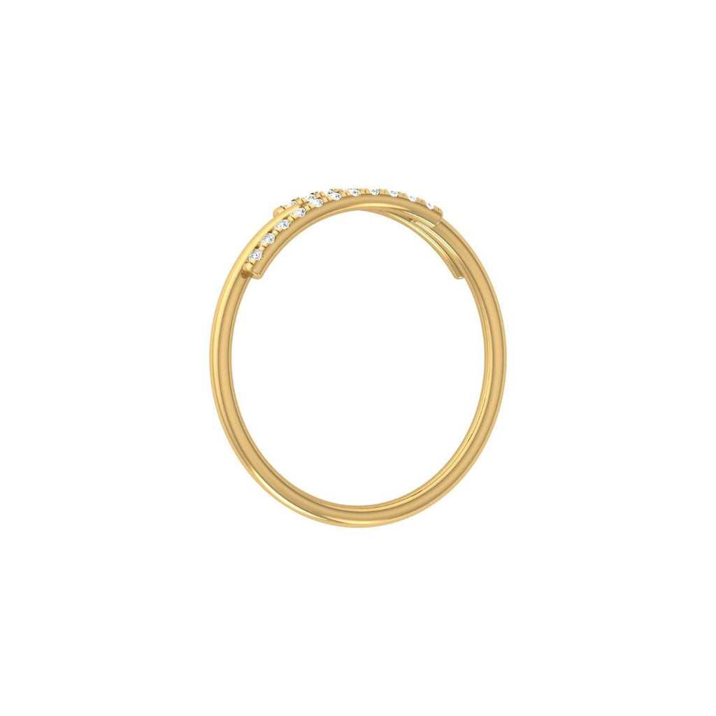 Gold wedding ring with small diamonds on a white background