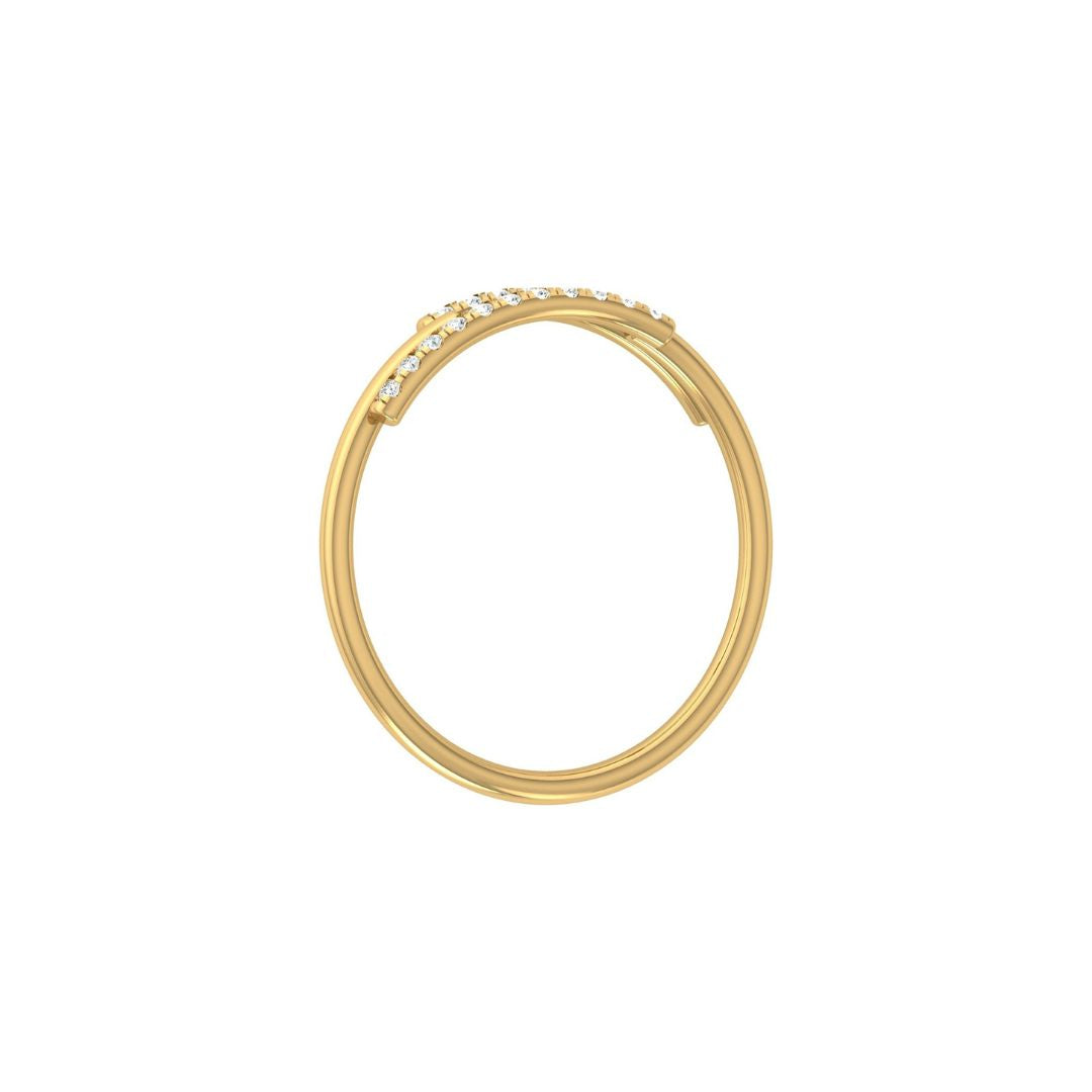 Gold wedding ring with small diamonds on a white background